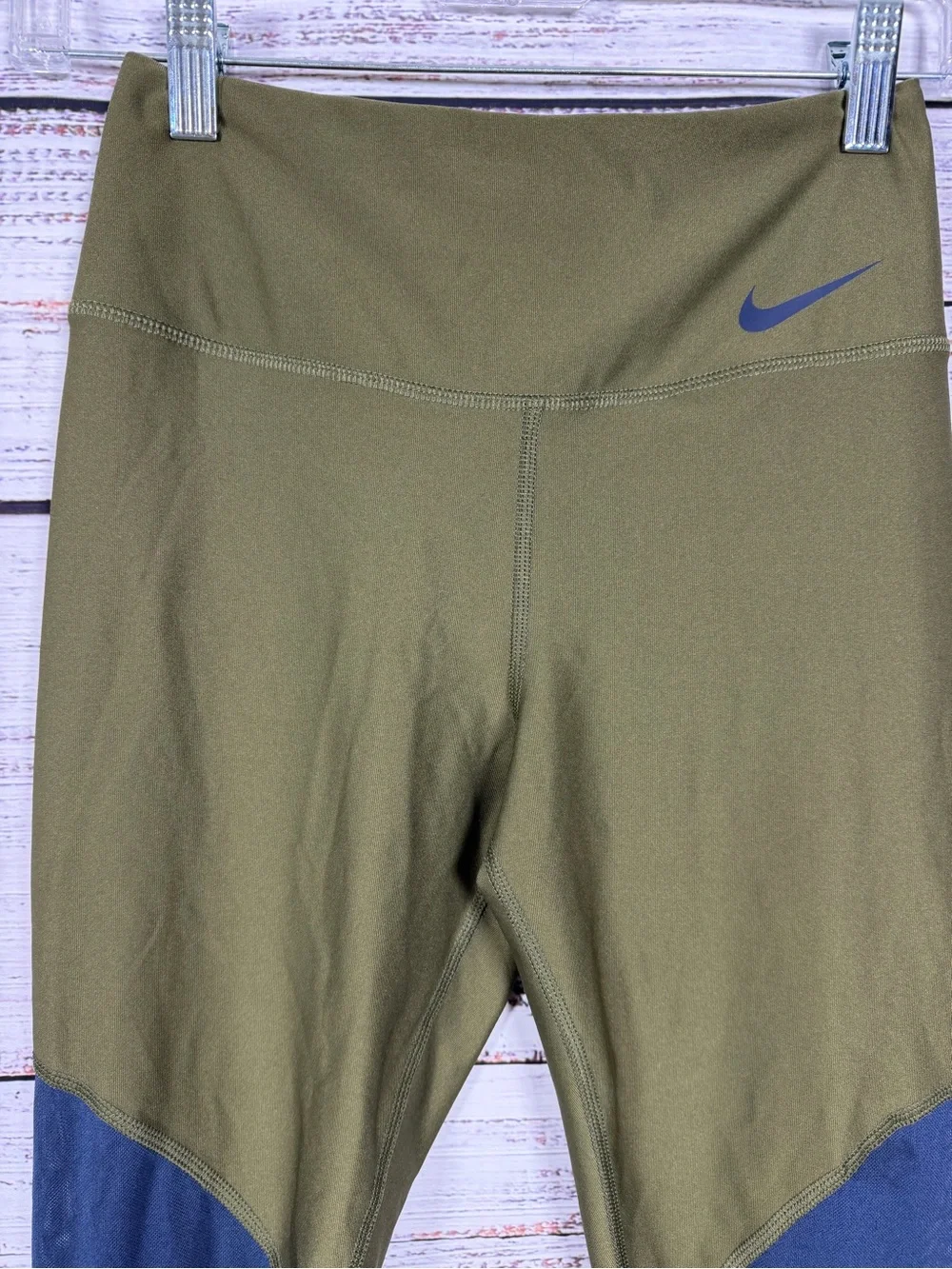 Nike Dri-FIT Colorblock Leggings Olive Green Gray Blue XS